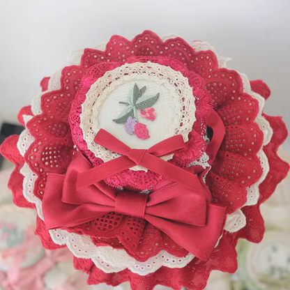 Floral Embroidery Lace Trim Top Hat