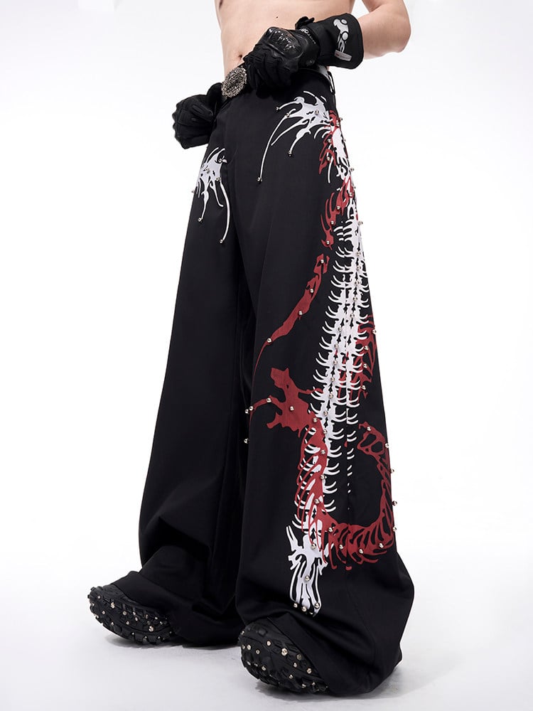 Bone with Wide-leg Black Men's Snake Pants Pattern
