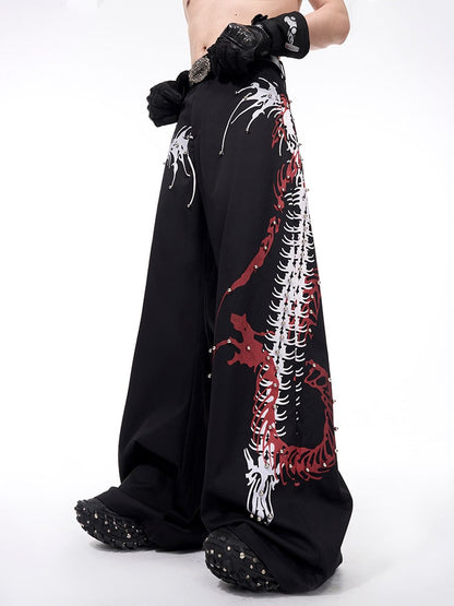 Bone with Wide-leg Black Men's Snake Pants Pattern