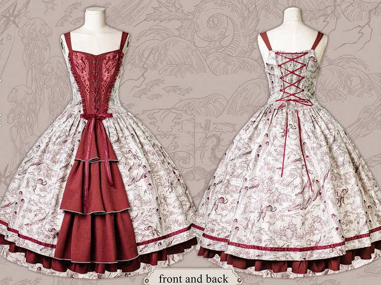 Animals and Bodice Elegant Forest with Corset Print Lolita Dress Red