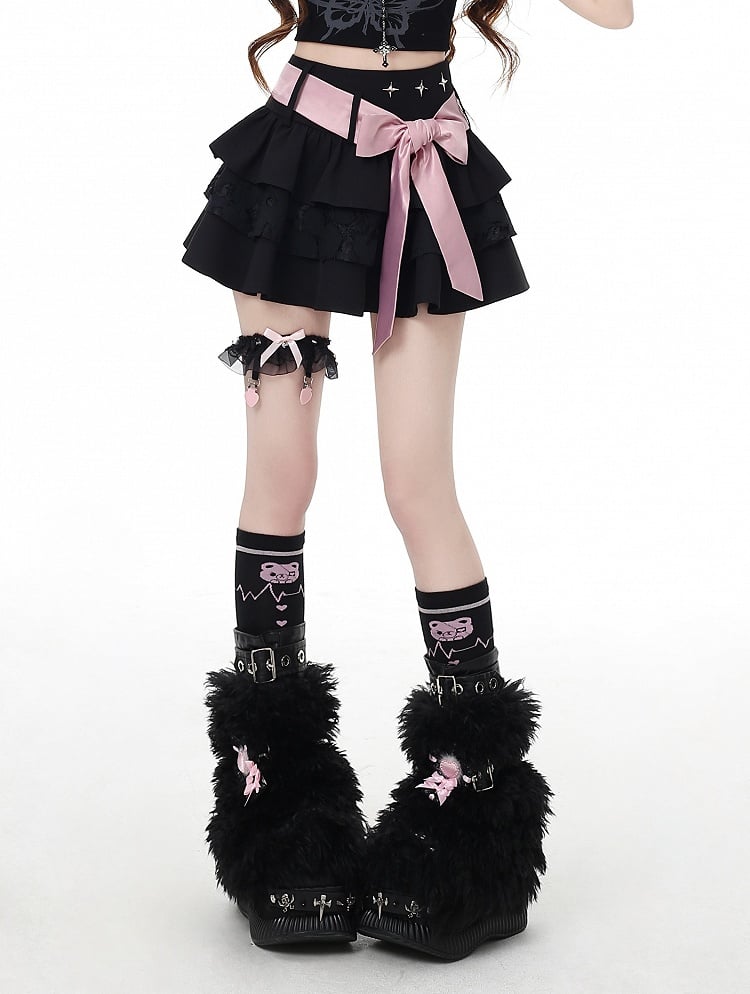 Bittersweet with Black Bow Mini Skirt Tiered Detachable