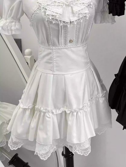 Edging Waist High with White Cross-Stitch Jirai Skirt Lace Kei