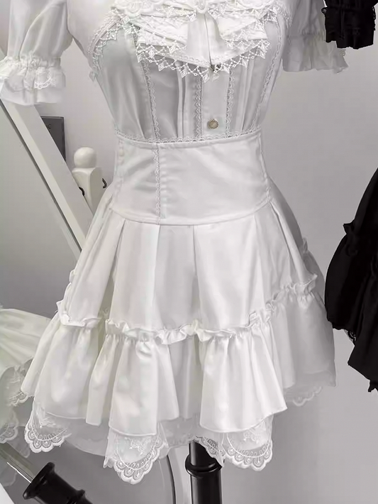 Edging Waist High with White Cross-Stitch Jirai Skirt Lace Kei