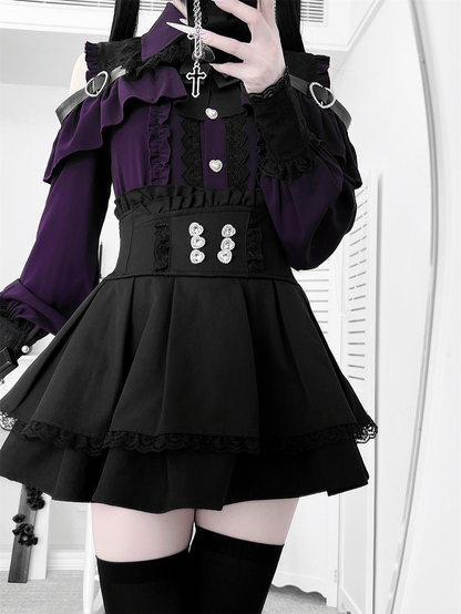 Shoulder Landmine with Blouse Buttons Cutout Blackish-Purple: Style in Heart Sweetheart Buckle