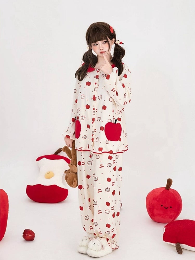 Beige Red Peter Pan Collar Loungewear Set - Tan Tuan