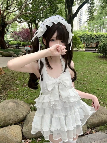 with Mini Innocent Halter Empire Trim Soft Dress White Waist Lace Tiered