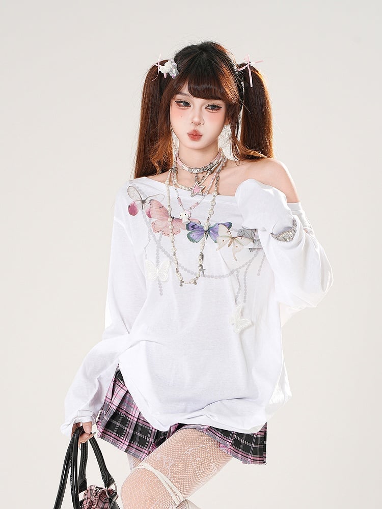 Back Cutout White/Pink Asymmetrical Detail Butterfly-shaped