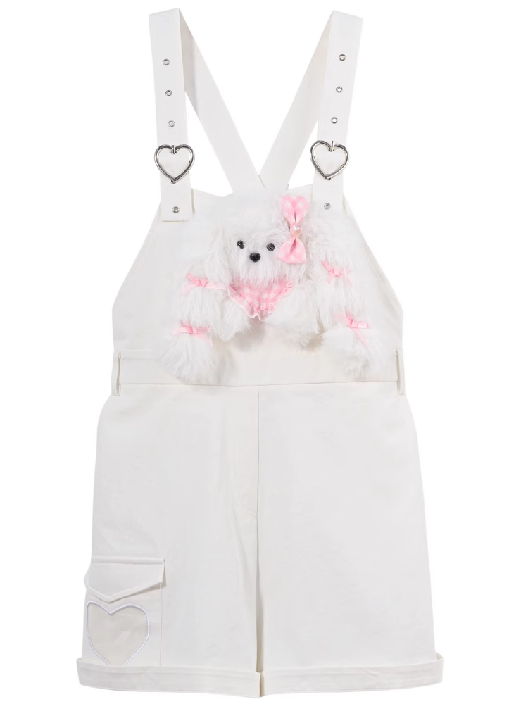 Welpe mit weißen Herzschnallen Overall Plüschtier Niedlich