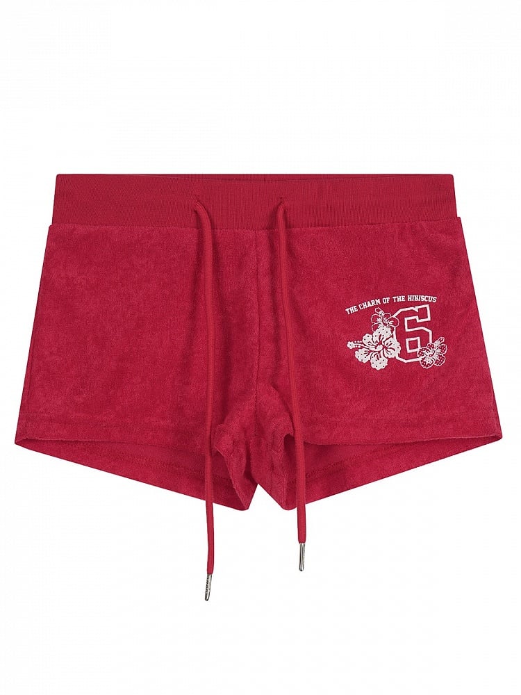 Casual Kawaii Red Letter Print Drawstring Shorts - Languid Park