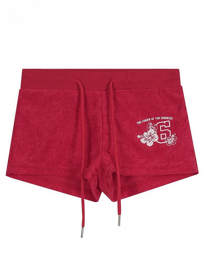 Casual Kawaii Red Letter Print Drawstring Shorts - Languid Park