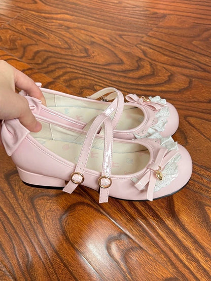 Sweet Pink Round Design Crisscross Snap PU Lolita Low Heels with
