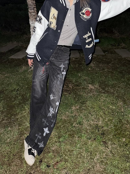 Straight-Leg Print Jeans Dark Cross Punk