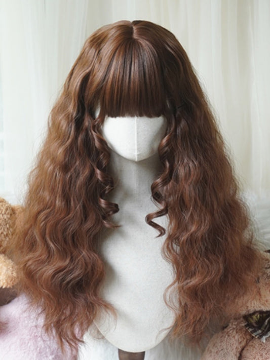 Karamell/Blond/Orange/Hellblonde lange gewellte Perücke mit vollem Pony