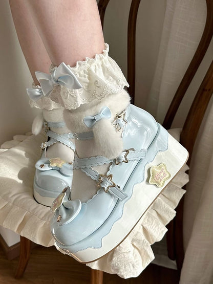 Mary Blue Lolita Janes Sweet Elements Design Starry Crisscross Night with Platform