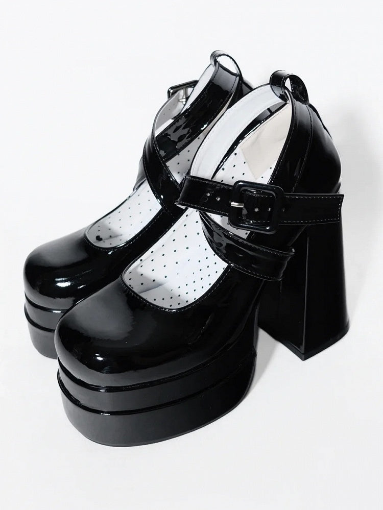 Buckles Lolita Crisscross Detachable Design Janes Black with - Elegant Mary Polished