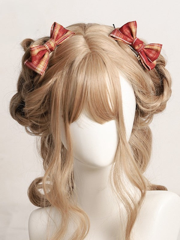 4 Options Sweet Lolita Red Plaid Bear Bowknot Hairclip