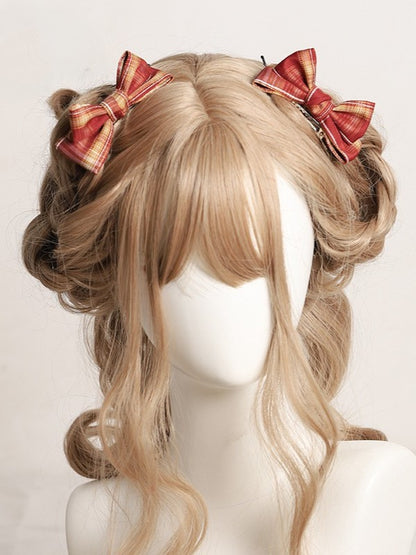 4 Options Sweet Lolita Red Plaid Bear Bowknot Hairclip