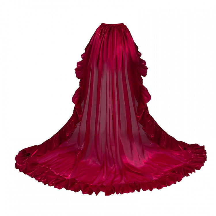 Floor-Length Train with Flounce Trimming in Black and Red - With PUJI