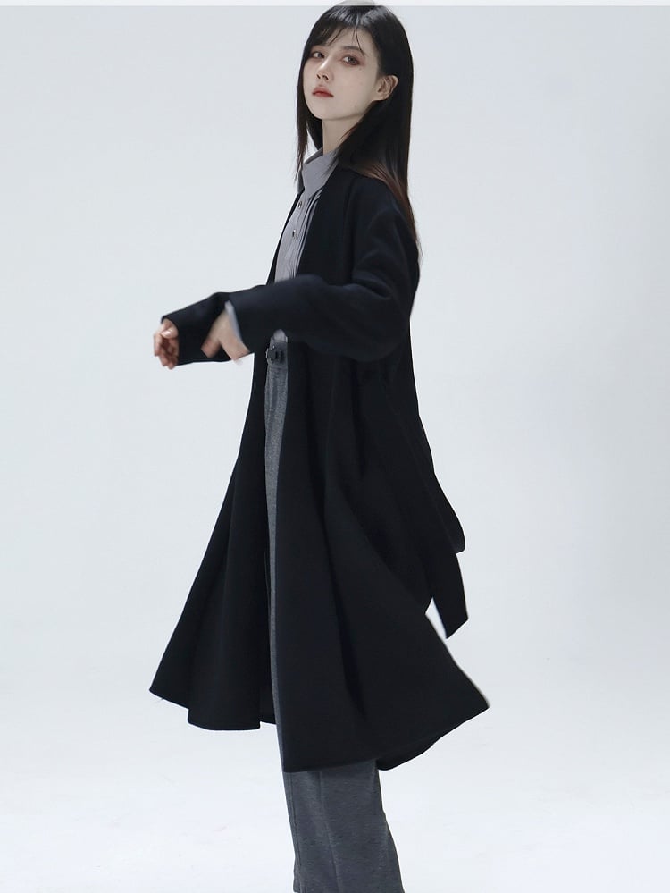 with Slit Black Open Belt Ouji Coat Side Placket Design Hem Unisex Set