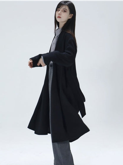 with Slit Black Open Belt Ouji Coat Side Placket Design Hem Unisex Set