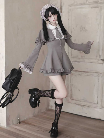 with White Lace Dangling Cross Hairband Jirai Chain Ruffle Gray Kei and