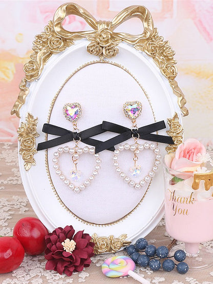 Kei Earrings Heart 7 Options Rhinestone Color Jirai Bowknot