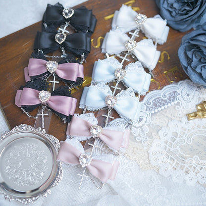 5ハートラインストーンレーストリムジライケイボウヘアクリップチェーンカラークロス