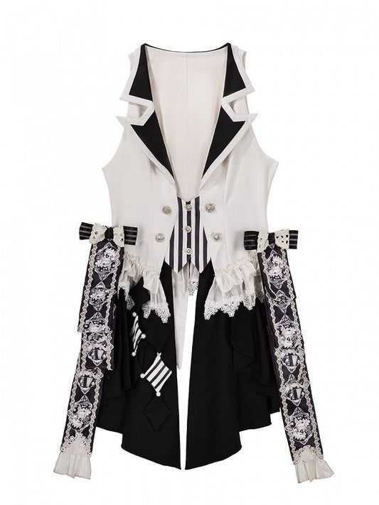 Button-Front Vest with Floral Print and Stripes - Unknown Star