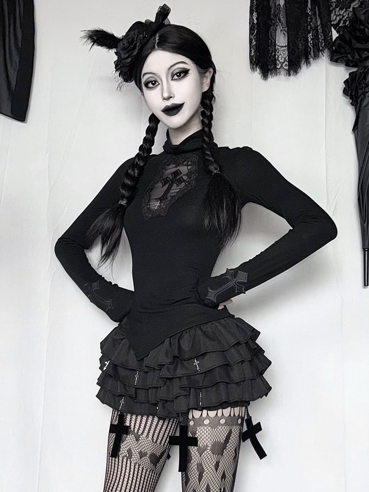Charms Cross Tiered Built-in Black with Bloomers Mini Skort Gothic