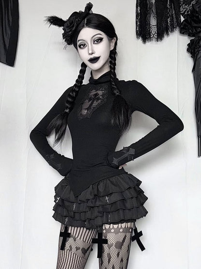 Charms Cross Tiered Built-in Black with Bloomers Mini Skort Gothic