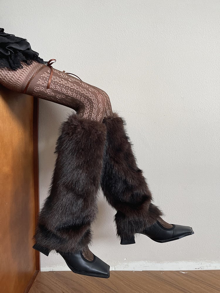 Tights with Brown Lace Bowknot Cutout Decoration