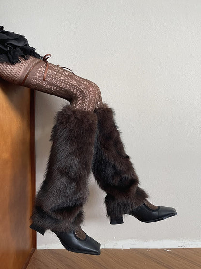 Tights with Brown Lace Bowknot Cutout Decoration