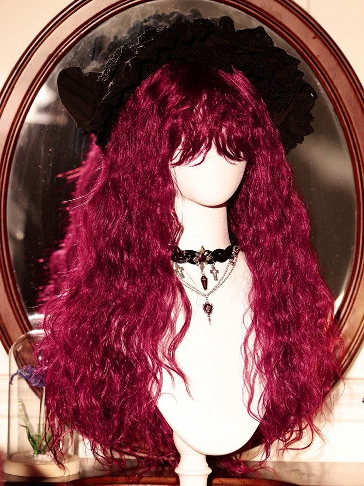 70 cm lange gewellte Perücke mit Pony, Pink/Rot