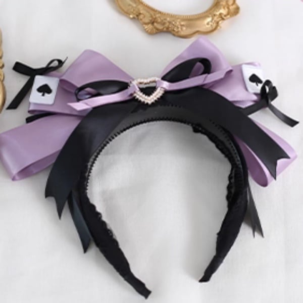 Gorgeous Lolita Black And Purple 3D Bowknot KC With Poker Card Decorations