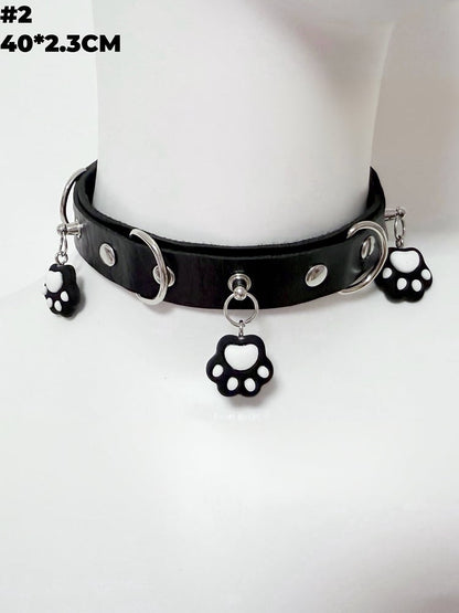 3 Options Cat Paw Pendant Studded Choker