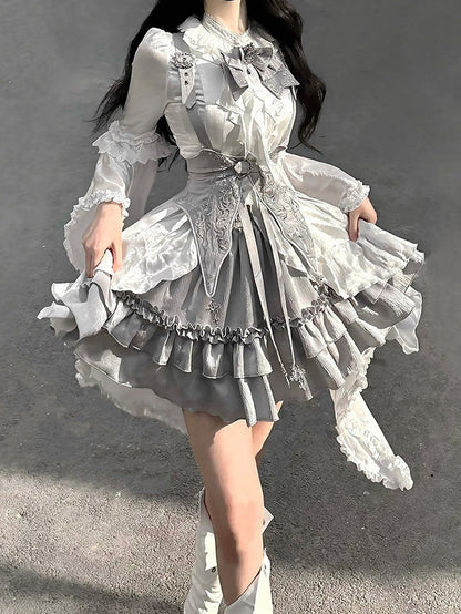 Gray Ruffled Tiered Gothic Lolita Skirt - Unknown Star