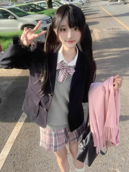 Muster Uniform JK Rock 42CM Plaid Plissee Rosa