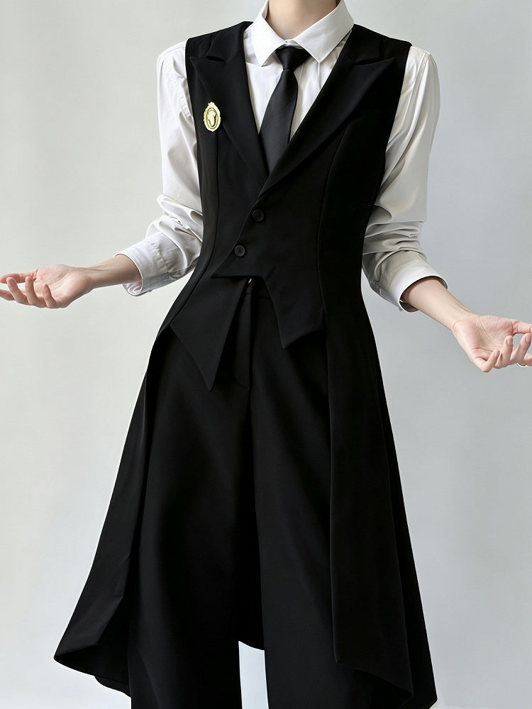 Swallow-Tail Black Dark Prince Long Waistcoat - ROAE