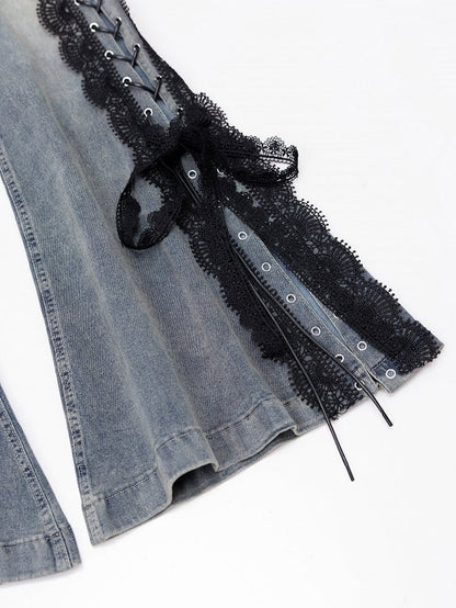 Trim Jeans Lace Blue Bittersweet Detail Flare Glamorous Side Silhouette Lace-up