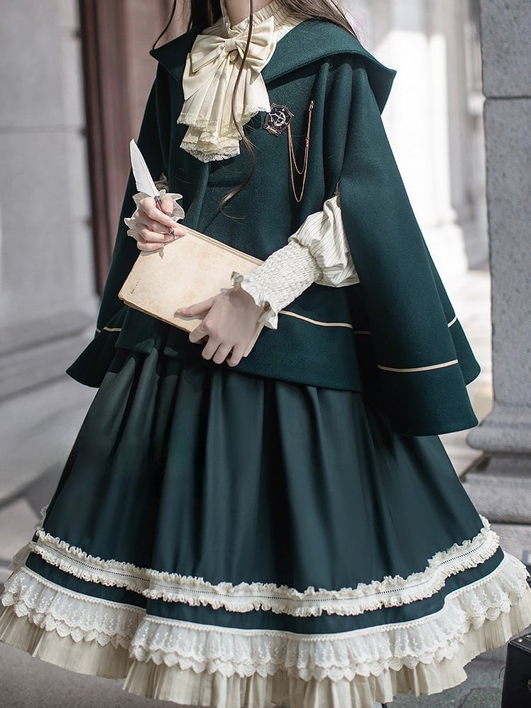 Woolen Hooded Cape Dark Green 62cm