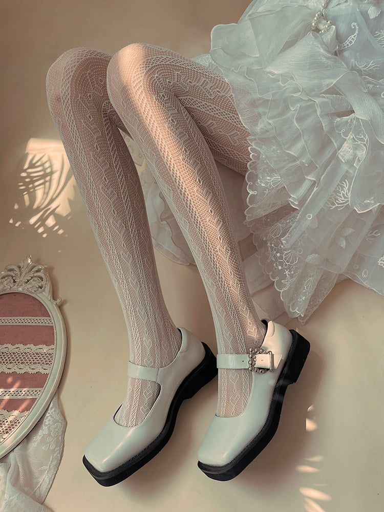 Tights Pattern White/Black Heart Lace