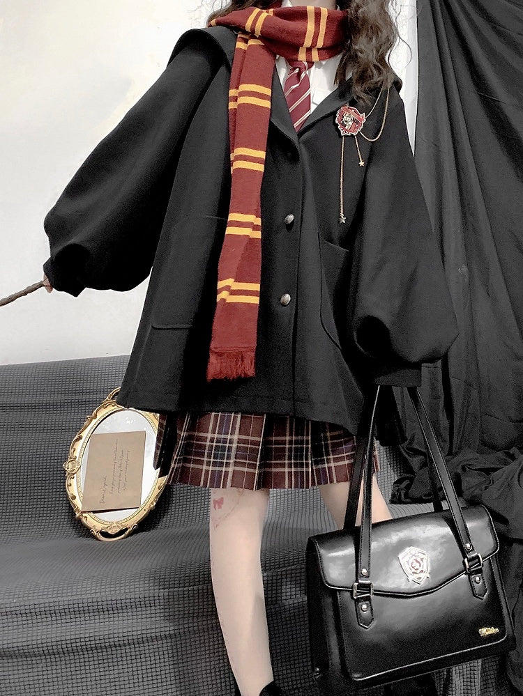 Regular/Thicken and for Winter Black Version Autumn Preppy Vintage Hooded Coat