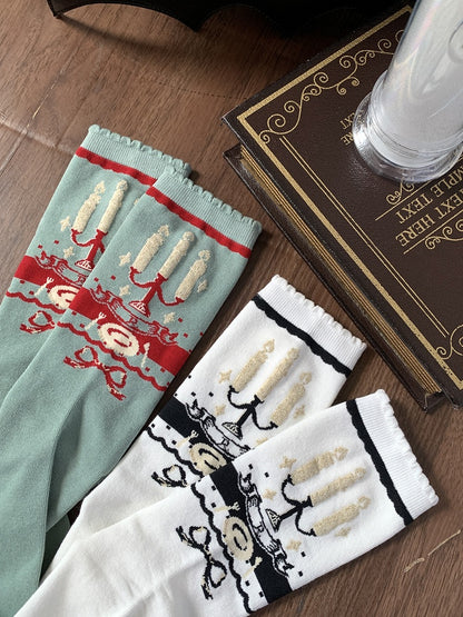 Calf Bow Socks Pattern And Green/White Candlestick