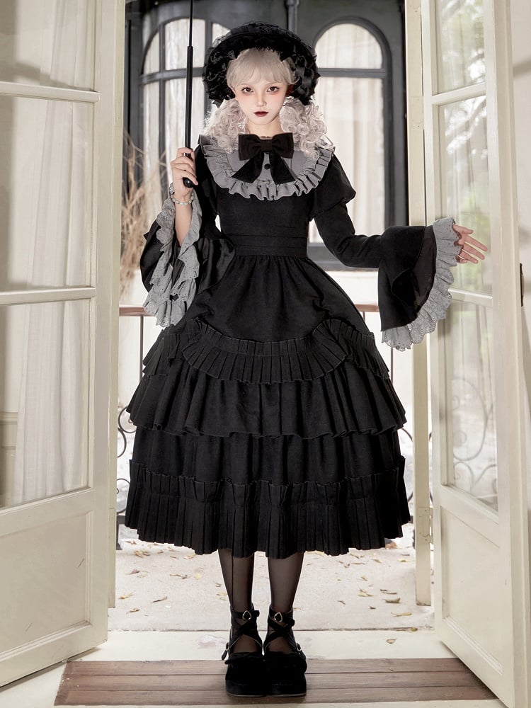 ブラック ゴムウエスト アンダースカート ボックスプリーツ ヘムラインスカート