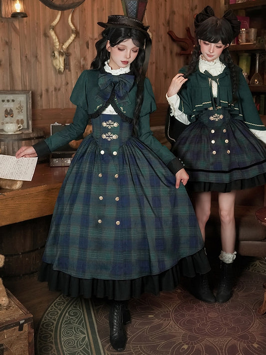 JSK Lolita Set + - Under Bust Preppy Version Style Long Green