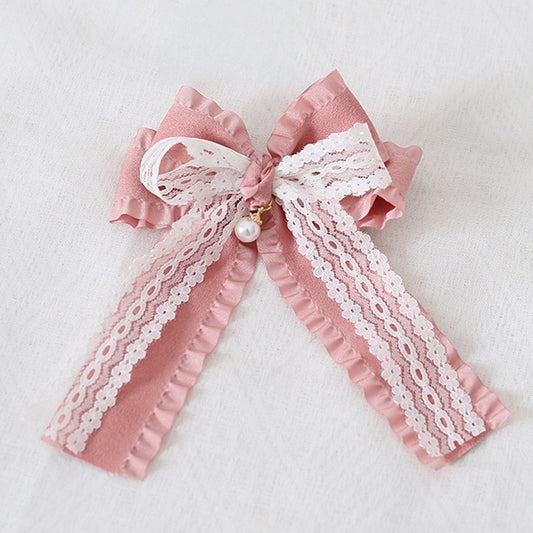 Pink Lolita Bowknot Cute Charm With Large Lace Hairclip Bead