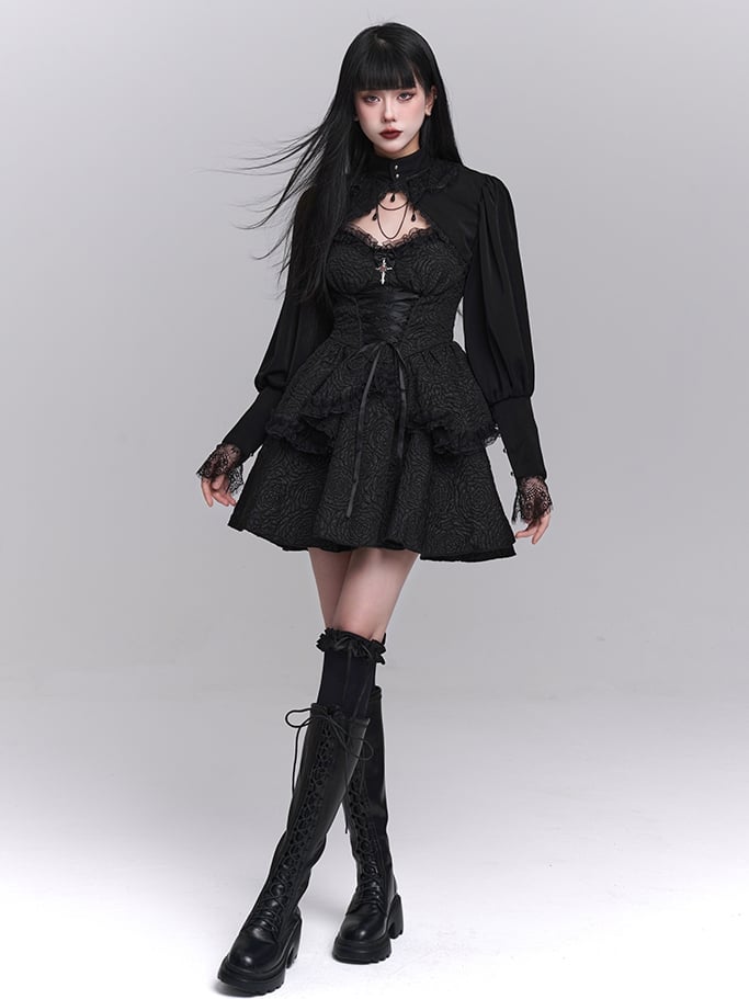 ブラック モックネック 長袖 ボレロ