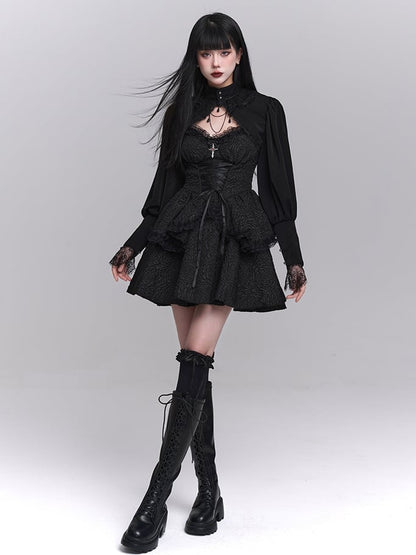 ブラック モックネック 長袖 ボレロ