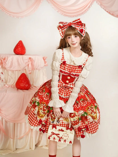 Strawberry Trim with Red JSK Eyelet Cake Lolita Dress Scalloped Print
