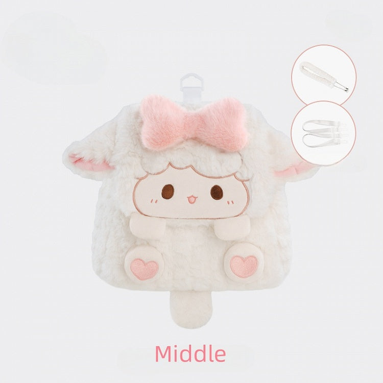 Weißes Lamm Bowknot Plüsch Klappe Rucksack Tasche mittlere/große Größe